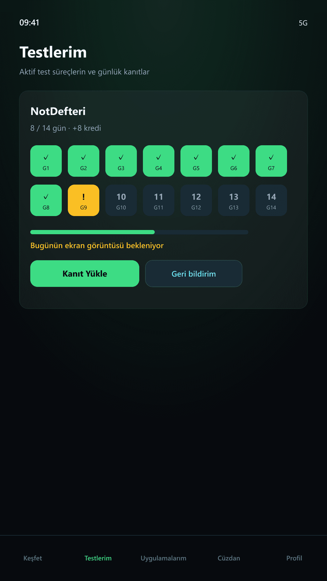 TestDaş — My tests screen